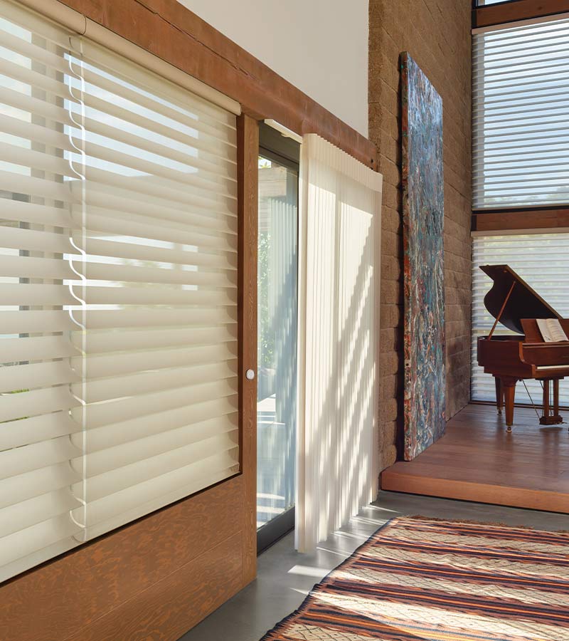 Blinds for Sliding Glass Doors in cream in music room in chicago