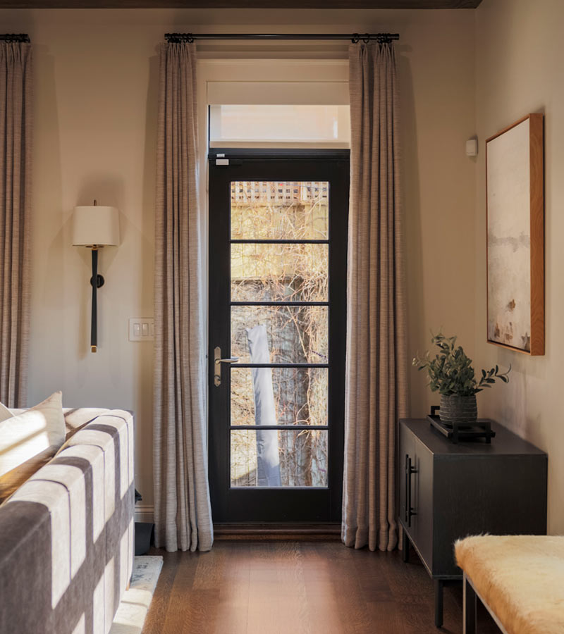 brown custom drapery Blinds for Sliding Glass Doors in entryway