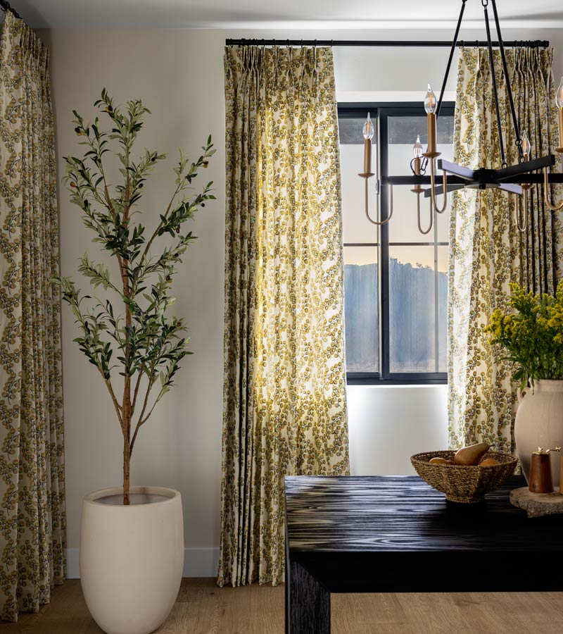 custom drapery with elegant floral print