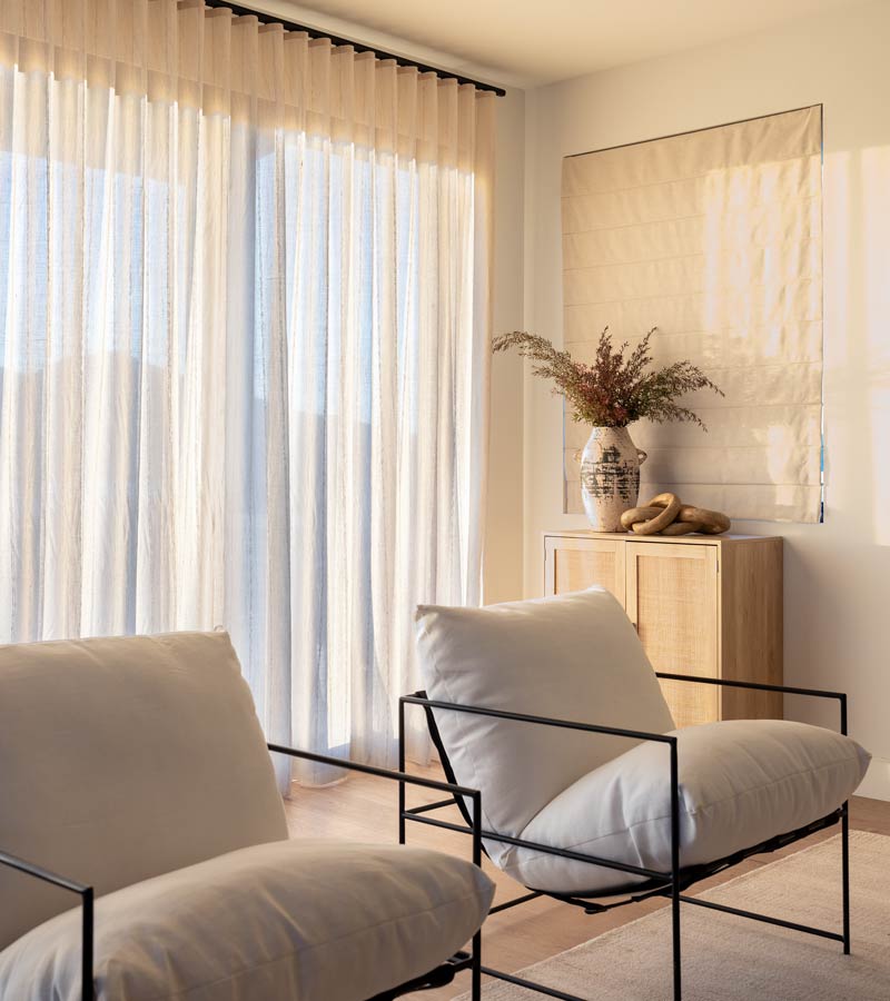 custom drapery and roman shades for modern minimalist space