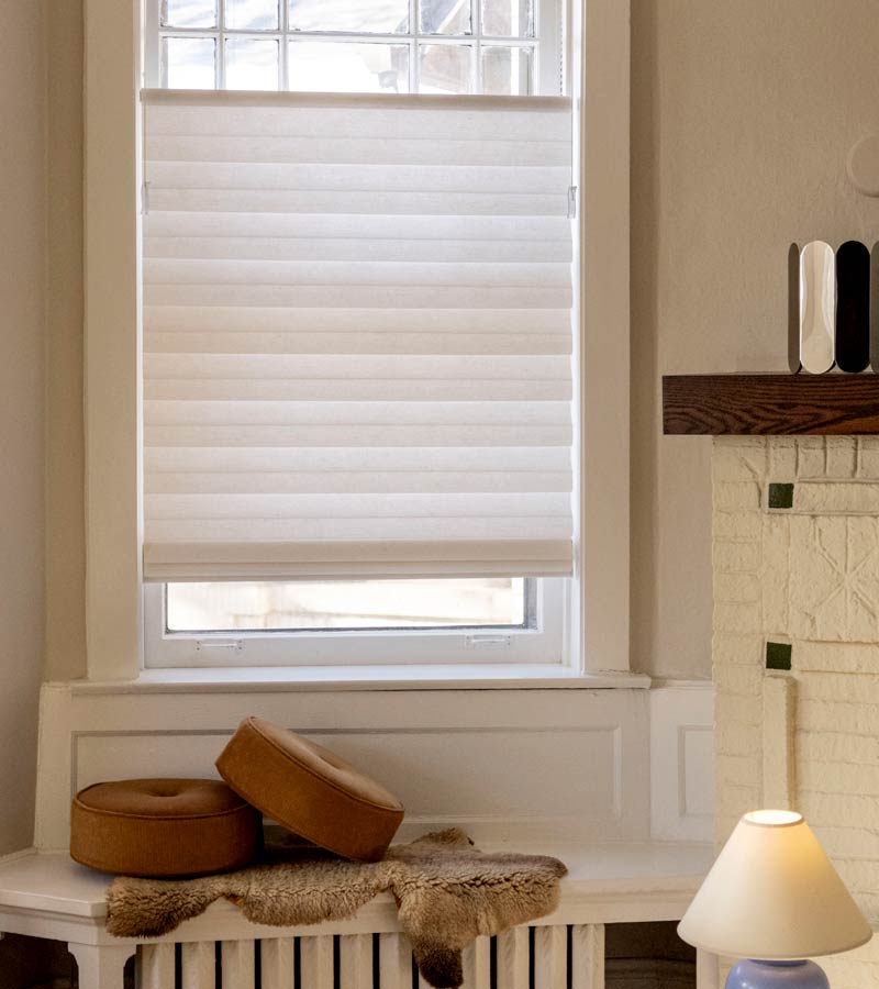 living room white top down bottom up roman shades
