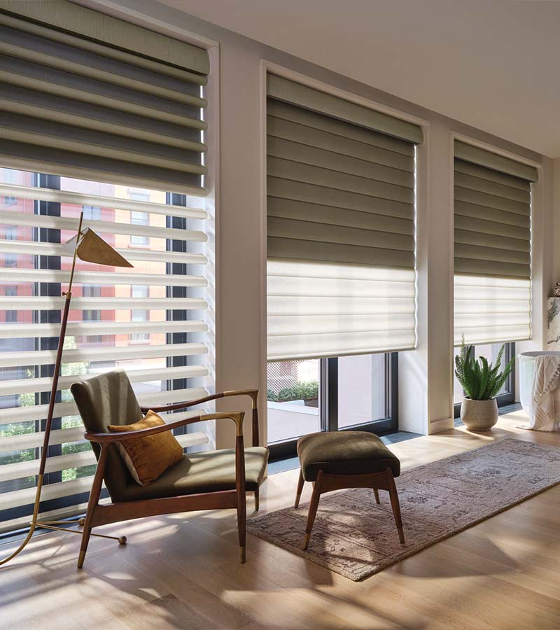 large-windows-pirouette-custom-window-shades-blinds-skyline-window-coverings Green custom window shades for large windows in living room