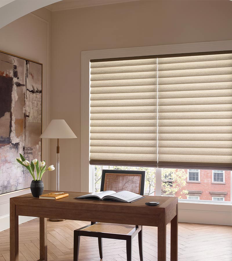 vignette-roman-shades-home-office-hunter-douglas-skyline-window-coverings home office with roman shades