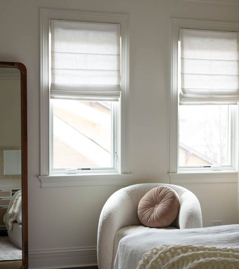 vignette-roman-shades-hunter-douglas-skyline-window-coverings roman shades custom in bedroom chicago