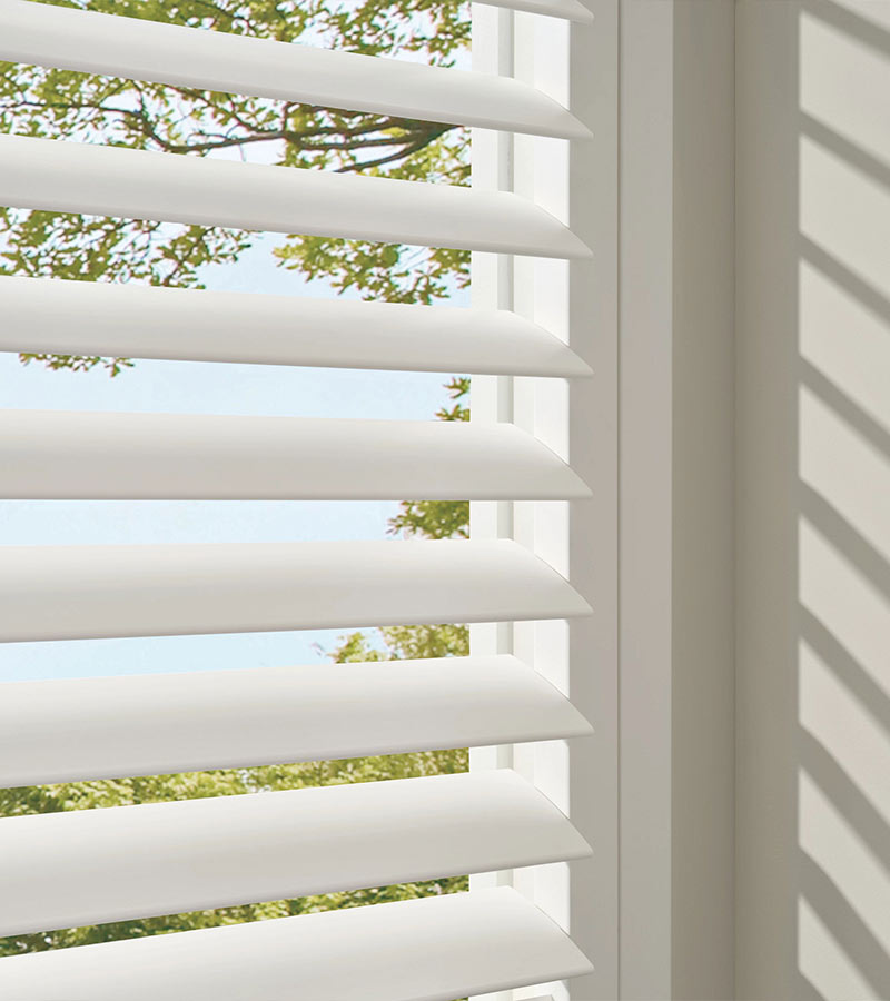 Close-up of PolySatin™ vinyl shutter louvers and frame