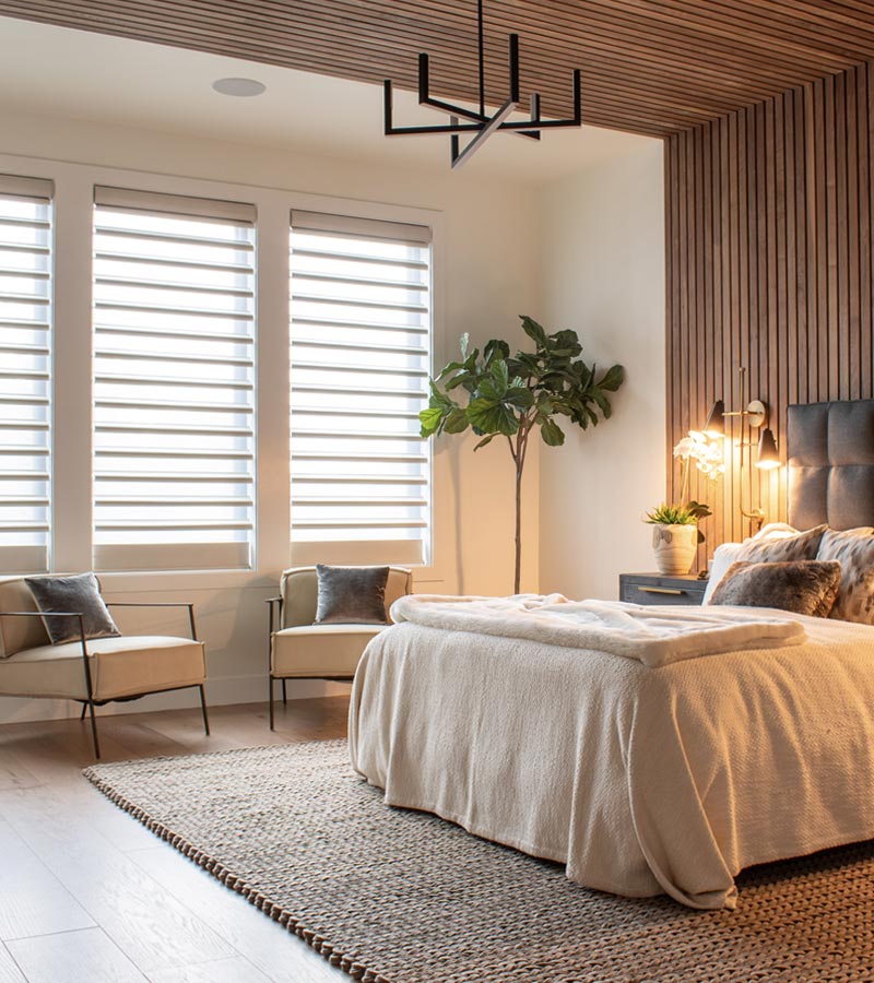 pirouette-window-shadings-for-mid-century-modern-bedroom-skyline-window-coverings bedroom with neutral pirouette window shades our work skyline window coverings