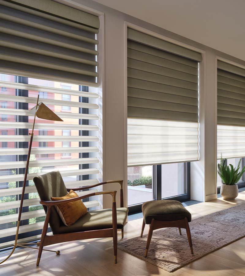 pirouette-window-treatments-dual-shades-large-windows-hunter-douglas-skyline-window-coverings dual shade pirouette window shade in living room