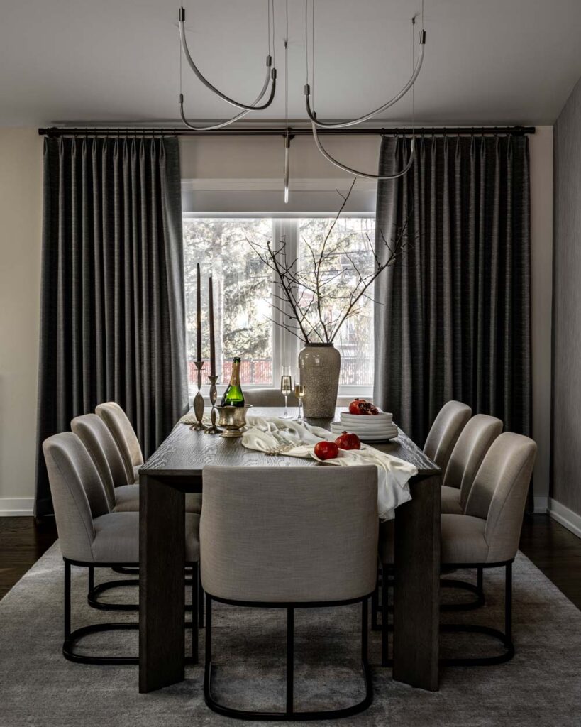 custom grey drapery panels for modern dining room