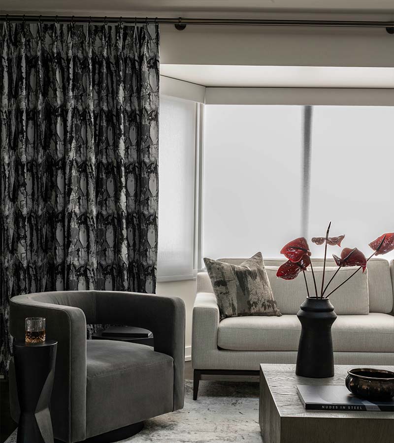 layered window treatments in living room