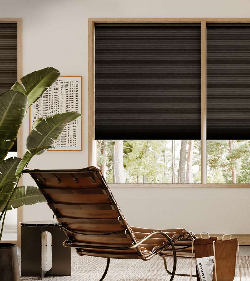 black applause insulating honeycomb shades for home office