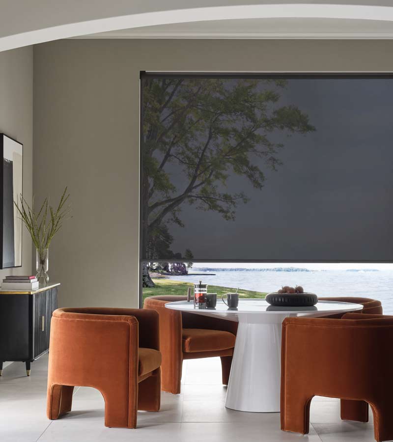 black solar shades for modern dining room