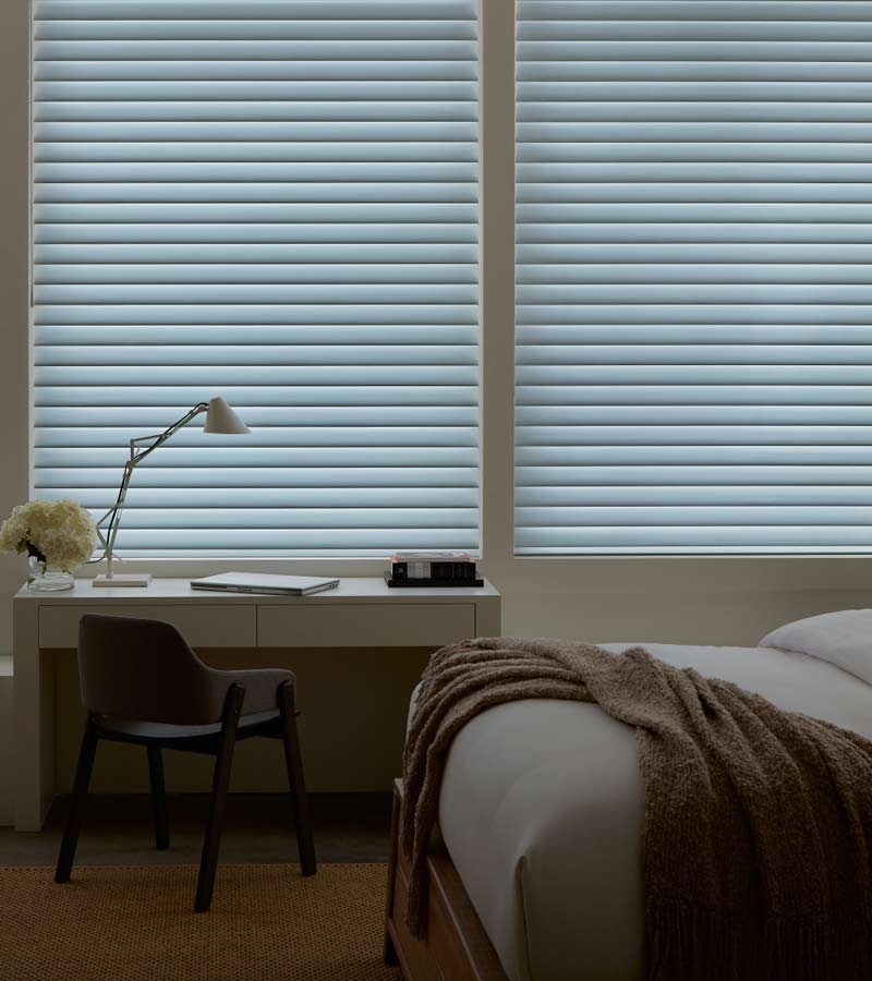 nantucket sheer shades by hunter douglas for bedroom with home office